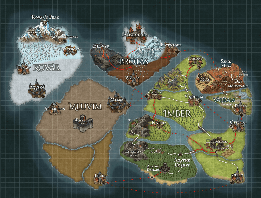 The current map of Haros, the world of Blighted.